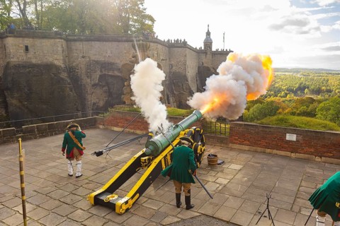 Koenigstein Fortress in Saxon Switzerland. A cannon belonging to the Koenigstein Fortress, built in
