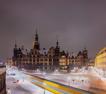 Dresden's Old Town with its historic buildings. Residential Palace in Sophienstrasse, Dresden,