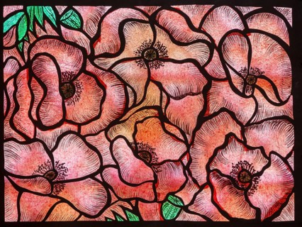 Stained glass memorial window 1918-2018 First World War centenary, Chelsworth church, Suffolk,