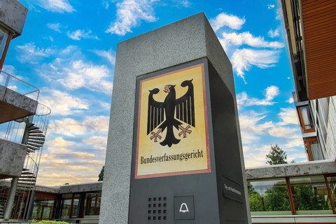 Close-up of the well-known letterbox of the Federal Constitutional Court in Karlsruhe (composing