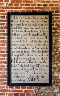 Village parish church Culpho, Suffolk, England, UK, prayer board with the Creed