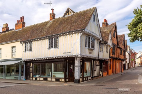 Historic Tudor buildings St Nicholas and Silent Street corner, Ipswich, Suffolk, England, UK
