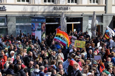 Lateral thinker demonstration in Stuttgart. The motto of the demonstration was Fundamental rights