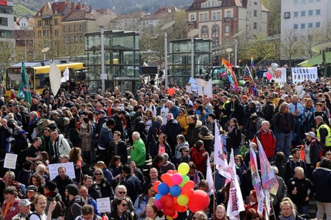 Lateral thinker demonstration in Stuttgart. The motto of the demonstration was Fundamental rights
