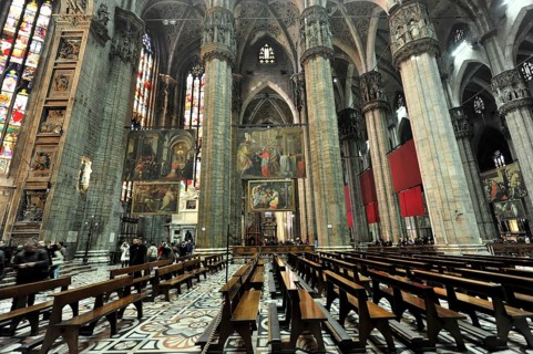 Interior, Milan Cathedral in white marble, Lombardy, Italy, Europe