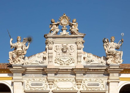 Facade old chapel Colegio do Espirito Santo, historic courtyard University, Evora, Alto Alentejo,