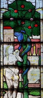 Sixteenth century stained glass windows inside church of Saint Mary, Fairford, Gloucestershire,