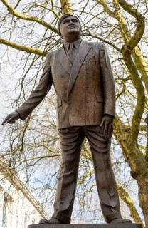 Statue bronze sculpture of politician Aneurin Bevan 1897-1960 in Queen Street, Cardiff, South
