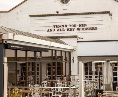 Thank you NHS and all Key Workers notice on cinema, Woodbridge, Suffolk, England, UK
