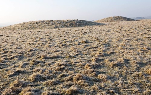 Bronze Age bowl barrow on Windmill Hill, a Neolithic causewayed enclosure, near Avebury, Wiltshire,