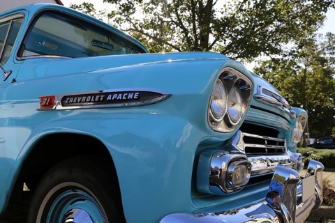 Close-up of a blue Chevrolet Apache from the 1950s