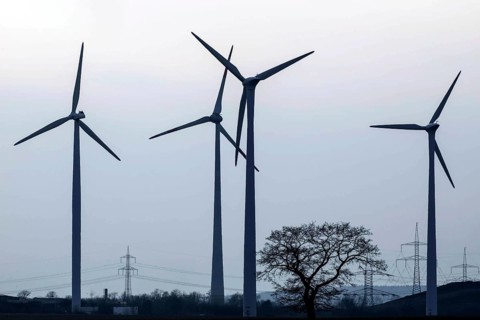 Windmills in a wind farm, Nauen, 03/03/2021