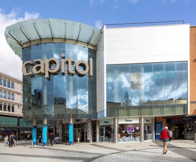 Capitol modern shopping centre development in city centre of Cardiff, South Wales, UK