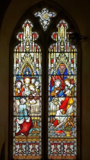 Stained glass window c1876, 'Breaking bread' 'their eyes were opened', Great Bealings church,