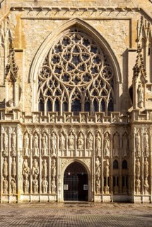Medieval West Front Image screen stone carvings, Gothic architecture c 13th century, Exeter
