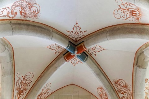 Ceiling with floral frescoes, Bebenhausen Cistercian Monastery, Tuebingen, Baden-Wuerttemberg,