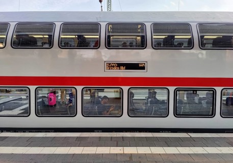 Double-decker Intercity at the main railway station, Dortmund, North Rhine-Westphalia, Germany,