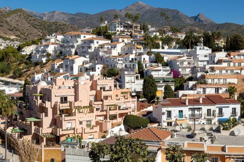 Villas apartments housing and tourist accommodation, Playa de Burriana, Nerja, Andalusia, Spain,