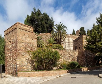 Historic defensive walls of Moorish fortress palace Alcazaba, Malaga, Andalusia, Spain, Europe