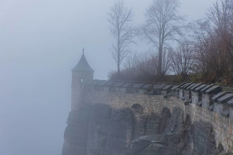 Winter atmosphere at the mountain fortress, Koenigstein, Saxony, Germany, Europe