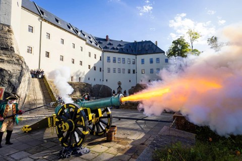 Koenigstein Fortress in Saxon Switzerland. A cannon belonging to the Koenigstein Fortress, built in