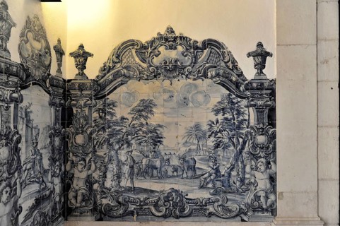 Azulejos, tile painting, Monastery of Sao Vicente de Fora, built until 1624, Old Town, Lisbon,