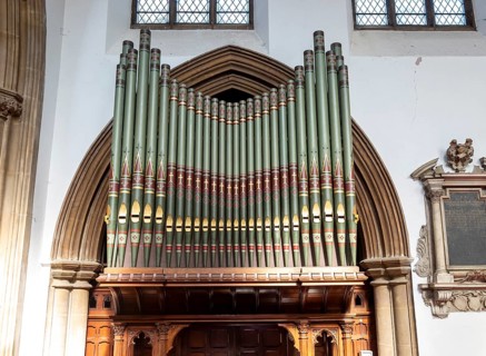Interior of church of Saint Mary, Halesworth, Suffolk, England, UK organ made by Normand and Beard