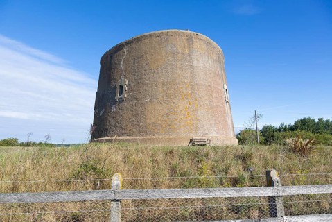 Martello tower AA built in the Napoleonic war 1810-1812 at Shingle Street, Suffolk, England, UK
