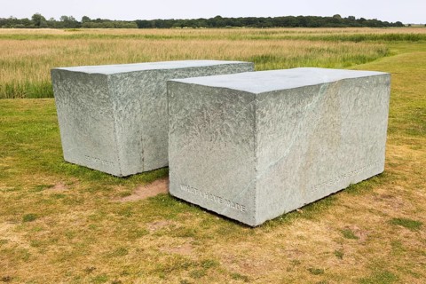 'Fragments of Ezra Pound' sculpture by Alexander Polzin 2016, Snape Maltings, Suffolk, England, UK