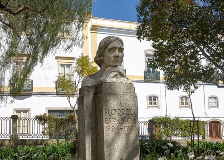 Statue bust sculpture of poet feminist writer Florbela Espanca 1894-1930, Jardim Publico park,
