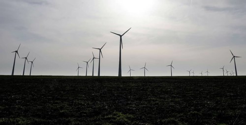 Windmills in a wind farm, Nauen, 03/03/2021