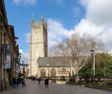 Historic building church of Saint John city centre, Cardiff, South Wales, UK
