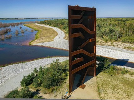 The 30 metre high landmark of the Lusatian Lakeland, the so-called Rusty Nail, was built at the
