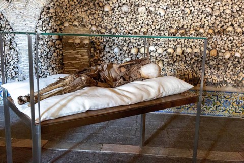 The Chapel of Bones, Capela dos Ossos, city of Evora, Alto Alentejo, Portugal, southern Europe,