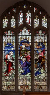 Stained glass window of Walking on Waters c 1901 J. Hardman, Aldeburgh church, Suffolk, England, UK