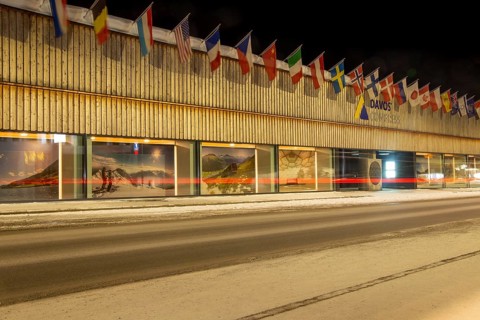 The congress centre in Davos, Switzerland, venue of the annual World Economic Forum (WEF) at night,