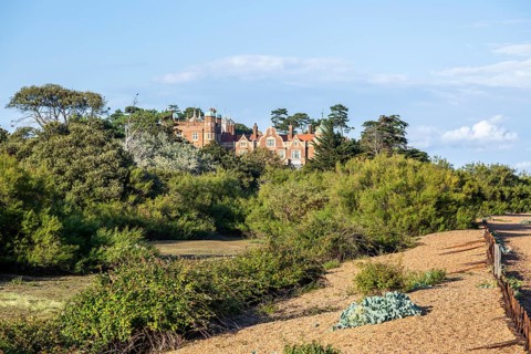 Historic Victorian mansion building, Bawdsey manor, Suffolk, England UK, built by Sir Cuthbert