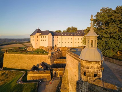 Aerial view of Koenigstein Fortress in Saxon Switzerland, Koenigstein, Saxony, Germany, Europe