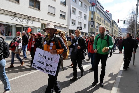 Lateral thinker demonstration in Stuttgart. The motto of the demonstration was Fundamental rights