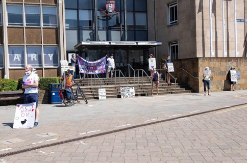 Extinction Rebellion climate change campaign silent protest, County Council HQ, Warwick,
