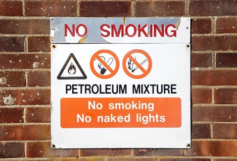 No Smoking sign Petroleum mixture no smoking or naked lights, UK