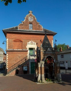 The Shire Hall and Corn Exchange, Tudor architecture, Woodbridge, Suffolk, England, UK built by