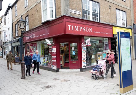 Timpson corner shop, The Brittox street, Devizes, Wiltshire, England, UK