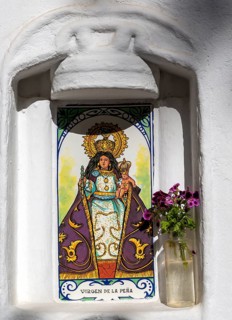 Small niche image of Virgin Mary, Virgen De la Pena, Mijas, Malaga province, Andalusia, Spain,
