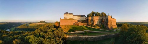 Aerial view of Koenigstein Fortress in Saxon Switzerland, Koenigstein, Saxony, Germany, Europe