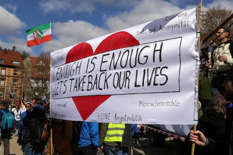 Lateral thinker demonstration in Stuttgart. The motto of the demonstration was Fundamental rights