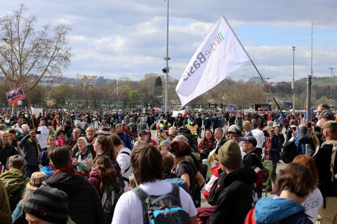 Lateral thinker demonstration in Stuttgart. The motto of the demonstration was Fundamental rights