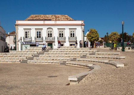 Modern open amphitheatre in Praca da Republica, Tavira, Portugal, southern Europe, Europe