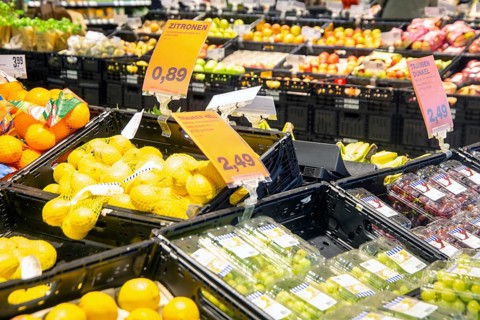 February 2024: Fresh produce department in the supermarket
