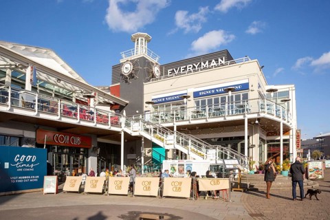 Leisure buildings and restaurants Cardiff Bay redevelopment at Mermaid Quay, Cardiff, South Wales,